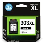 303XL High Yield Ink Cartridge Black- 750 Pages, Replacement for HP 303 Black Ink Cartridges Original, 303 Ink Cartridges, Printer Ink 303 XL for Envy Photo 7134 7830 6232 6230 7130 6220 6234 TANGO X