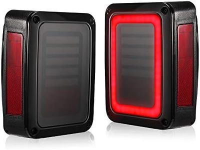 LIGHTFOX 1 Pair LED Tail Light 5000LM Running Brake Reverse Turn Signal Indicator Smoked Gloss Finish Plug & Play Rear Light IP68 Waterproof Compatible with JK Wrangler 2007-2017