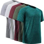 BALENNZ Workout Shirts for Men, Moisture Wicking Quick Dry Active Athletic Men's Gym Performance T Shirts, 5 Pack Dark Grey, Light Grey, Wine Red, Army Green, Hydro Teal, X-Large