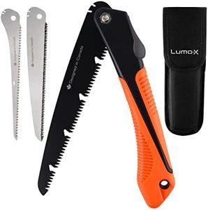 Lumo-X 3-in-1 8.5'' Folding Saw with 3 Blades and Nylon Sheath Pouch, Cut Hardwood, Plastic for Outdoor Camping, Hunting, Bushcraft, Handfolding Blades