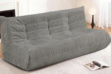 Cansunna Bean Bag Chair,Giant Beanbag Chairs for Adults,Comfy Large Fireside Chair Lazy Sofa,Corduroy Bean Bag Lounger with Memory Foam Filled,Floor Sofa Couch for Living Room (Light Grey, 3-Seater)