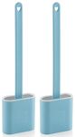 Zuku Toilet Cleaning Brush Bathroom Cleaning Accessories Toilet Brush with Holder Stand Silicon Toilet Brush Cleaner Commode Cleaning Brush Wall Mounted Bathroom Cleaning Accessories(Blue,Pack of 2)