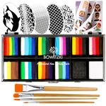 Bowitzki Face Paint Kit Professional Split Cake Face Painting Set For Adults 12x10 gm with Stencil One Stroke Non Toxic Rainbow Flora Dolphin Unicorn Flame Body Paint Halloween Christmas Makeup