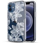 iPhone 12 Mini 5G Case, RANZ Anti-Scratch Shockproof Series Clear Hard PC+ TPU Bumper Protective Cover Case for iPhone 12 Mini (5.4 inch) - White Flower