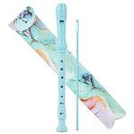 Czzmy Recorder Instrument for Beginner Kids Adults,8-Hole Soprano Descant Recorder Music Flute with with Cleaning Rod & Leather Case For School Student Home Entertainment(2-Blue Green Splash-ink)