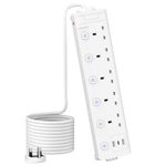 3M 5 Gang Extension Lead with 3 USB Slots (2 USB-A,1 USB-C), Individually Switched Extension Lead with USB Slots, White 3 Metre Extension Lead, For Home Dorm Office Multi Plug