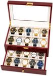 High End Rosewood Watch Box with Velvet Lining 20 Slots, 2 Layer Watch Holder Organizer with Glass Lid & Removable Cushions, Luxury Watch Case for Men Women, Ideal Gift for Watch Display (20 Slots)