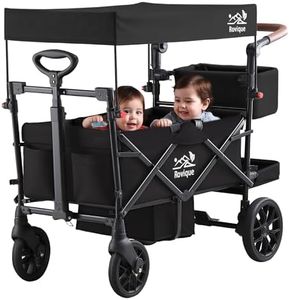 Wagon Stroller, Premium Stroller Wagon for 2 Kids with Removable Canopy, Safety Harness, Adjustable Handlebar & Storage Organizer, All-Terrain Foldable Baby Wagon for Outdoors