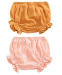 HASAKI 2Pcs Toddler Diaper Cover - Newborn Baby Girls Boys Kids Linen Bloomer Shorts (70（3-9Months）, Yellow+Pink)