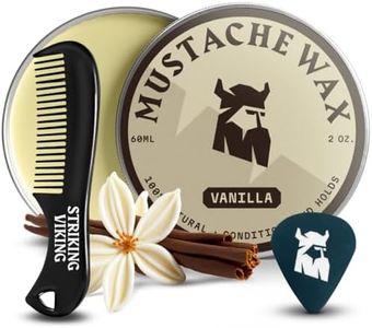 Striking Viking Mustache Wax & Comb Kit - Beard & Moustache Wax For Men With Strong Hold Natural Beeswax - Helps Tame Style & Groom - Vanilla Scent, 2 Ounce Size - Mens Mustache Grooming Wax