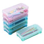 BTSKY Pack of 6 Large Capacity Stackable Plastic Pencil Case Box with Lid -Clear Stationery Storage Box, Office Supplies Pen Holder Pencil Box Organizer, Brush Painting Pencil Storage Box (3 Colors)