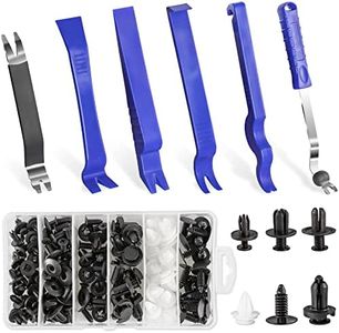 LivTee Auto Trim Removal Tool Kit, Clip Fastener Remover Pry Tools Set,100 Pcs Bumper Retainer Clips Car Plastic Rivets Fasteners Push Retainer Kit with 6 Pcs Storage Removal Tool, Blue