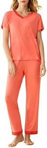 Latuza Women's V-neck Sleepwear Short Sleeves Top with Pants Pajama Set, Coral, XX-Large Plus