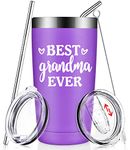 Grandma Gifts from Granddaughter Grandson - Best Grandma Ever - Mothers Day Christmas Birthday Gifts for Great New Grandmother Nana Mom Women Her - Insulated Wine Tumbler Cup with Straw Lid and Brush