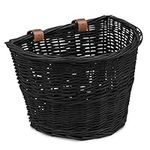 ProSource Wicker Bike Basket Front Cargo for Women and Men, Fits Most Bikes, Beach Cruiser, Stationary Bike, Ebike, Road Bike, Black