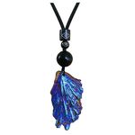 Ecooon Natural raw black tourmaline cluster pendant necklace peacock blue fan shape, protection Feng Shui Healing Chakra Tourmaline gemstone Against Negative Energies Jewelry for Women and Men, Gemstone, Obsidian