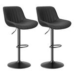 Nalupatio Bar Stools Set of 2 Adjustable Height Swivel Bar Stools with Backs Performance Fabric Seat Barstools for Home Kitchen Island Ink Black