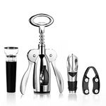 HASTHIP® 4 PCS Wine Opener Stainless Steel Corkscrew Set with Vacuum Wine Stopper, Wine Foil Cutter, Wine Aaerator Pourer Wine Corkscrew Supplies Set for Kitchen Restaurant Bars Gifts for Wine Lover