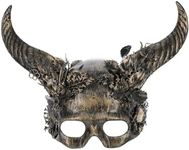 Smiffys Deluxe Gold Horned Masquerade Mask, Eyemasks Fancy Dress, Devil Dress Up Masks