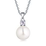 JO WISDOM Pearl Necklace,925 Sterling Silver Cubic Zirconia 10mm White Freshwater Pearl Pendant Necklace,Alexandrite June Birthstone Jewelry for Women