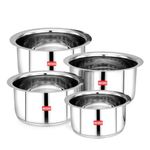 AVIAS INOX IB Tope/Stainless Steel Patila/Set Includes 24cm 26cm 28cm 30cm / Gas Stove and Induction Friendly/Bhagona/Sandwich Bottom Tope/Flat Bottom/Silver/Cookware Set/Set of 4