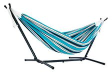 Vivere Double Sunbrella Hammock with Space-Saving Steel Stand, Token Surfside