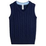 BOBOYOYO Boys Sweater Vest Unisex Cable Knit 100% Cotton Toddler Uniform Vest for Little Big Teen Boy Girls Childrens Kids Classic Navy