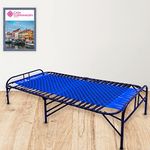 Casa Copenhagen, Portable Single Folding Bed Heavy Duty Metal Cot Khat for Sleeping Bed Space Saving Design Sturdy Synthetic Niwar feet - Aqua Blue & Charcoal Black