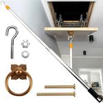 Attic Pull Down Hook Kit - 60 Inch Steel Pole & Hook with Sturdy Antique Brass Handle for Scissor Ladders | Cordless Attic Door Release System
