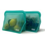 Moonmoon Reusable Silicone Bags | Reusable Freezer Bags | Set of 2 XL Stand Up Silicone Bags (1500ml, aqua)
