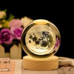 The Purple Tree 3D Moon Crystal Ball Night Lamp,Creative Engraved Crystal Ball Night Light, USB Table LED Wooden Stand with Crystal Ball for Home Office Diwali Decoration Birthday Gift (Warm White)