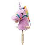 BEJOY Hobby Horse, Stick Horse Toy with Wood Wheels Real Pony Neighing Galloping Sounds Plush Toy, Unicorn Plush Toy Gift for Kids, Purple 36 inches (AA Batteries Required)