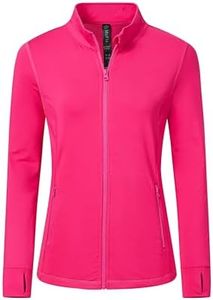 MoFiz Women's Full Zip Hiking Shirt Lightweight UPF 50+ Sun Protection Running Jacket Long Sleeve Sports Outdoor Top Pockets, 2024-rose Red-fleece, Small