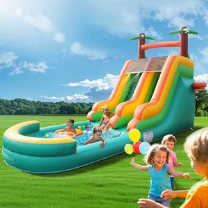 26.3FT Commercial Grade Inflatable Water Silde for Kids Adults, Heavy Duty PVC Adult Water Slides with Big Airtight Water Pool, Adult tWaterslide with 1100W Blower for Outdoor，Green