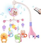 RSEPD Crib Mobile with Music and Lights, Baby Mobiles for Cribs, Nursery Musical Mobile for Bassinets Toys Hanging Girls Boys, Pack and Play Space Portable Animal Mobile Hanger Arm Clip On Attachment