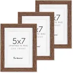 5x7 Picture Frame, Solid Oak Wood 5 x 7 Frame with Plexiglass, 5 by 7 Photo Frame for Wall & Tabletop Display, 5x7 Picture Frame Matted to 4x6, Walnut Color, 3 Pack