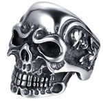 JewelryWe Cool Men's Gothic Skulls Ring Vintage Stainless Steel Skull Biker Ring Bands,Size 9.5