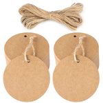 jijAcraft 100PCS Round Gift Tags, Kraft Paper Gift Tags 5.5CM Brown Tags Labels with 20M Jute Twine for Crafts