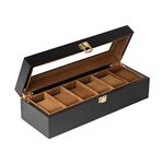 Baskiss 6 Slots Watch Box for Men, Solid Wood Watch Display Storage Case Jewelry Organizer with Clear Top