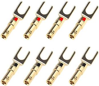 ECSiNG 8Pcs U Fork Y Spade Speaker Connectors 4mm Copper Gold Plated Banana Plug Screw Lock Red & Black for Wire Adapter Signal Transmission