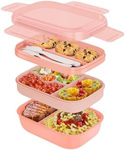 Bento Box Adult Lunch Box, Stackable Lunch Box Containers for Adults Kids, Salad Bowls, 3-Layer 1.9L Food Containers with 3 Cutlery, for Work School Picnic, 8.5"×5.7"×3.9"(Pink)