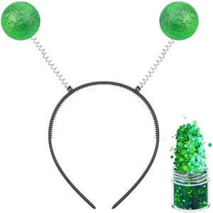 Halloween Green Alien Headband and Chunky Glitter Alien Martian Antenna Holographic Glitter for Alien Theme Halloween Cosplay Party Supplies