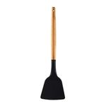 Spatlus Woodtula Silicone Spatula Turner Heat Resistant up to 445°F, Wooden Handle Flexible Non-Stick Non-Scratch Spatula, for Flipping Eggs, Burgers, Pancake, Omelet, Crepes and More 32 cm Black