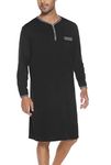 Yukiuiny Men's Sleepwear Henry Collar Long Sleeve Nightshirt Knee-Length Nightgown Lounge Wear, Black-Type 3XL