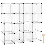 C&AHOME Cube Storage Organizer, 16-Cube Shelves Units, Closet Cabinet, DIY Plastic Modular Book Shelf, Ideal for Bedroom, Living Room, Office, 48.4" L × 12.4" W × 48.4" H Transparent White