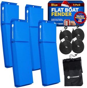 Five Oceans Contour Flat Boat Fender, Boat Fenders, Boat Bumpers for Docking, 4-Pack - 24-Inch, Blue, with 3/8-Inch x 5-Foot Fender Line and Convenient Storage Bag, Waterproof PVC Fabric - FO4680