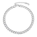 PROSTEEL Anklet for Women Adjustable Ankle Bracelet Cuban Link Foot Chain Summer Beach Jewellery Silver 316L Stainless Steel (Send Gift Box)