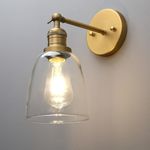 Phansthy Industrial Retro Style Wall Lights Bell Shaped Clear Glass Shade Vintage Wall Sconces E27 Bulbs Indoor Light Loft Bar Kitchen Lamp Bedroom Vanity Mirror Lighting (Antique Brass)