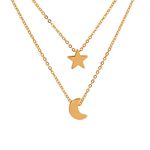 Yellow Chimes Classic Look Dual Layer Chain with Moon and Star Design Gold Plated Choker Necklace for Women and Girl's