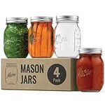 Premium Glass Mason Jars (474ml) Glass Jars with Silver Metal Airtight Lids for Meal Prep, Food Storage, Canning, Drinking, for Overnight Oats, Jelly, Dry Food, Salads, Yogurt (4 Pack)